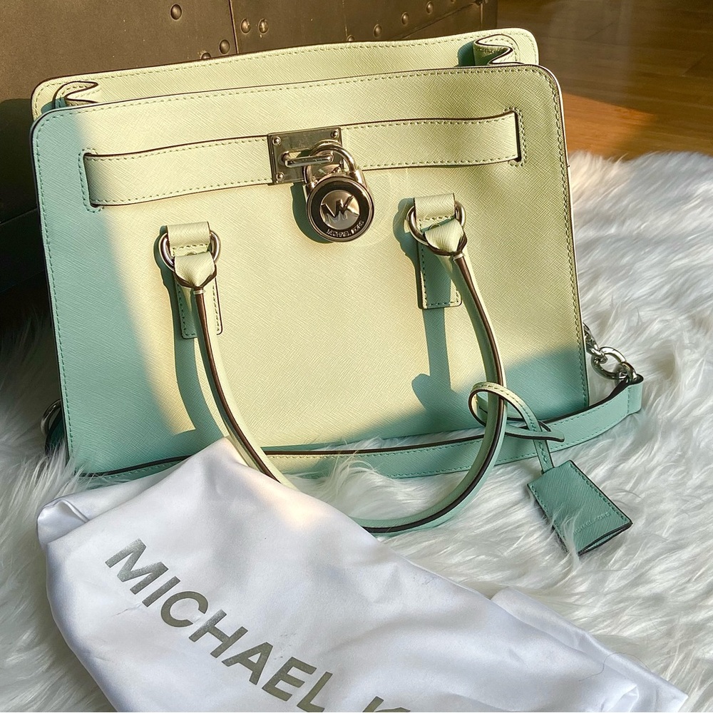 NWT Michael Kors Mint Green East West Medium Hamilton Celadon Satchel